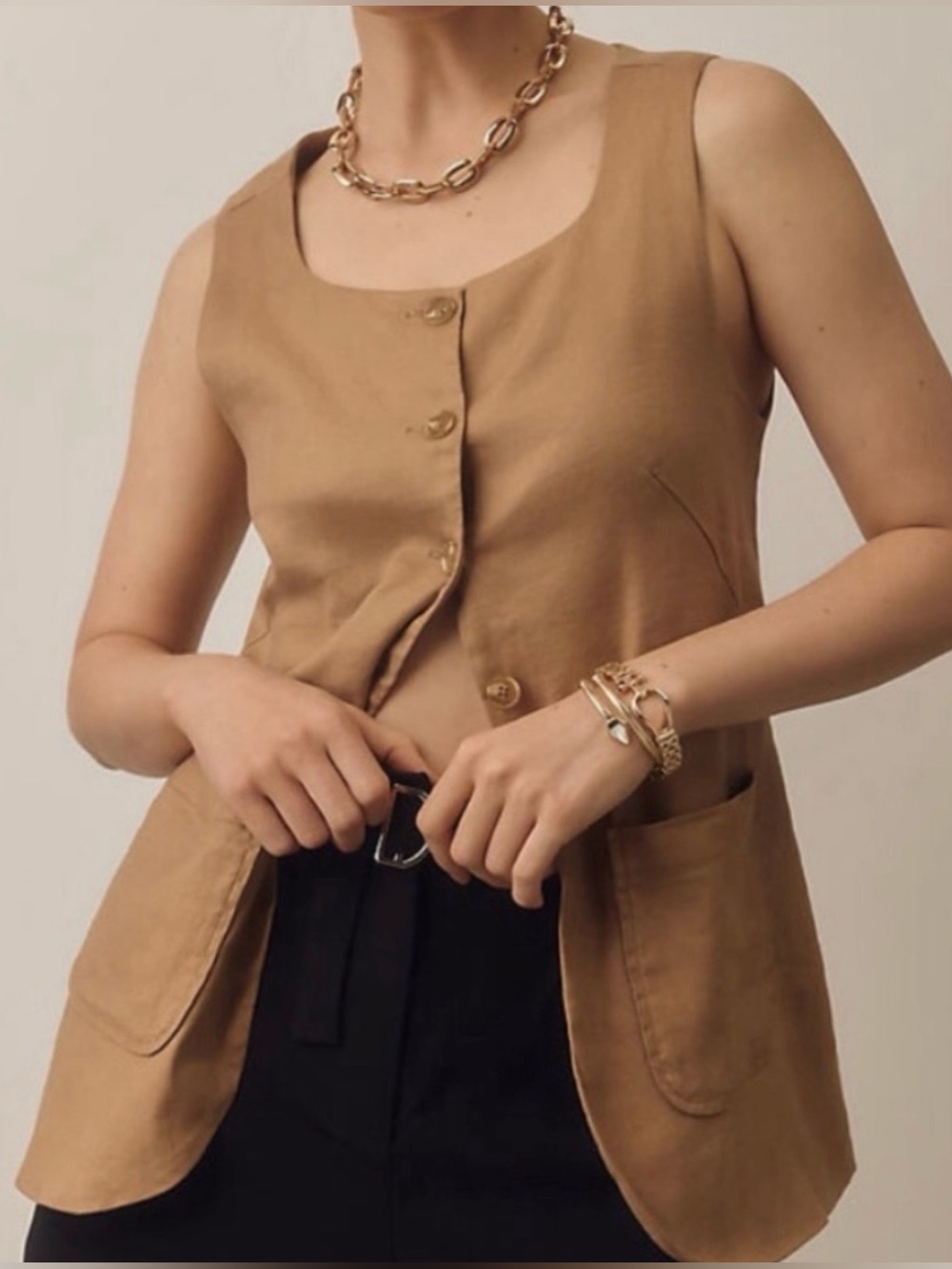 Anthropologie Maeve Mod Linen Square Neck Vest